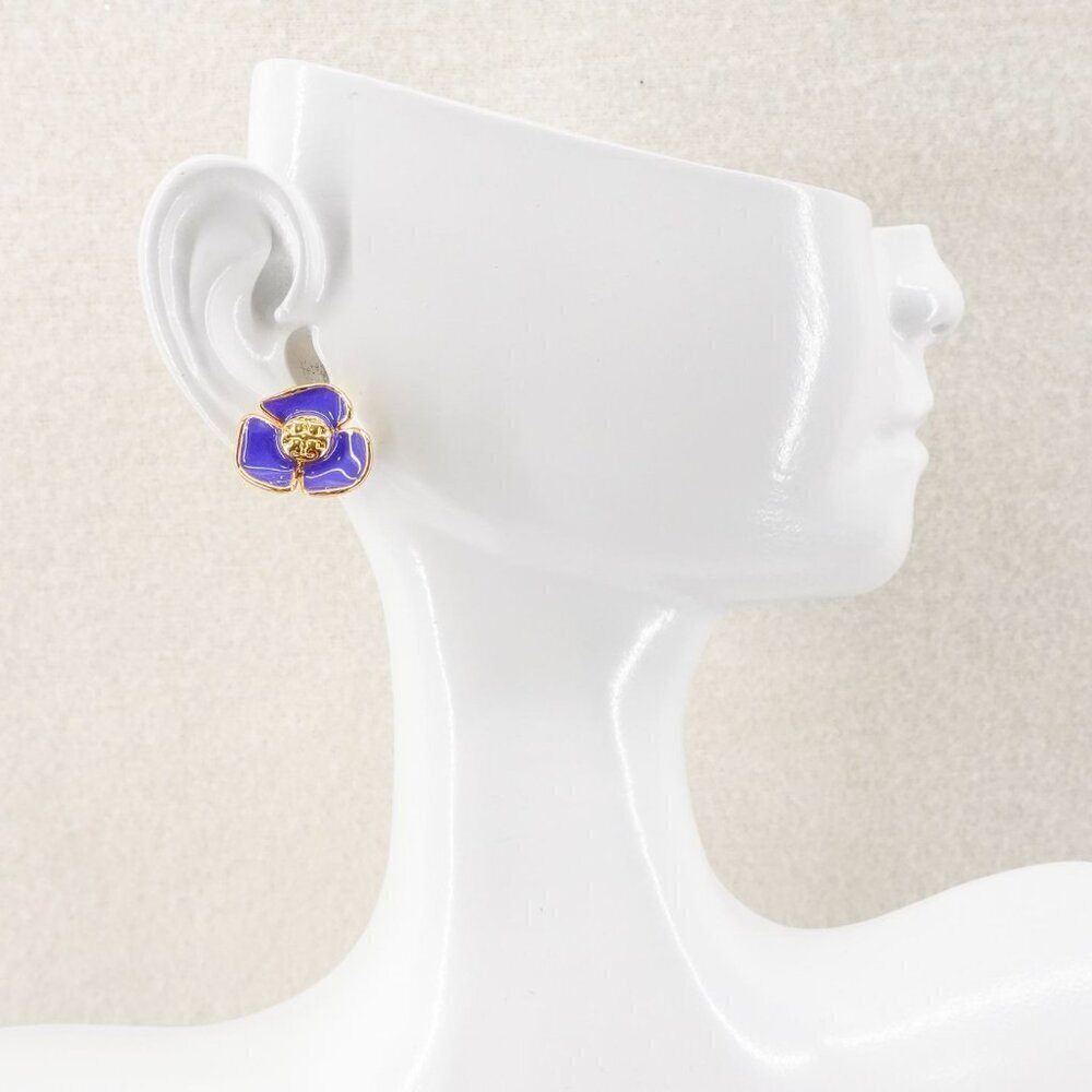 Tory Burch Fleur Flower Stud Earrings Purple OS - Picture 4 of 14